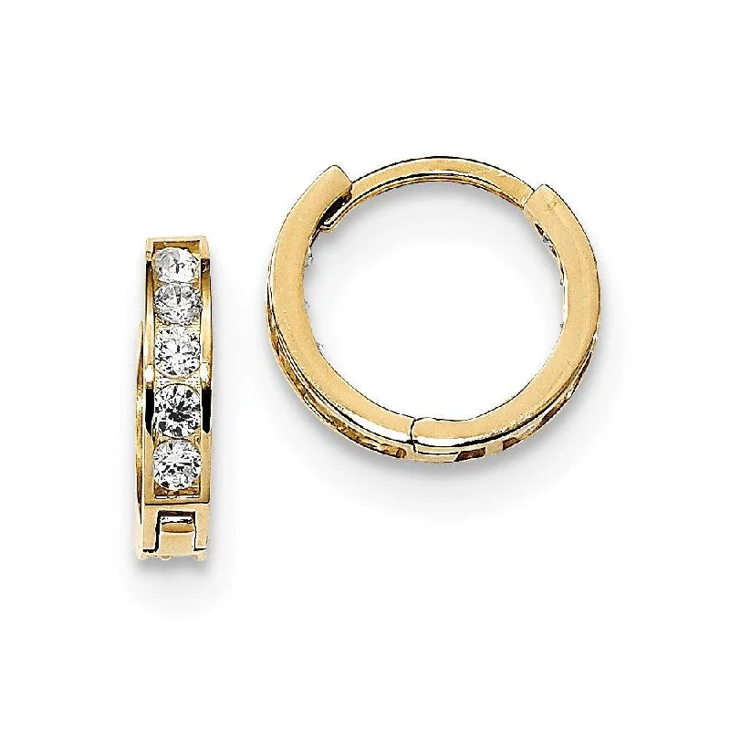 gold-plated ladies earrings-Madi K Kid's 14k  Round/Square CZ Reversible Hinged Hoop Earrings