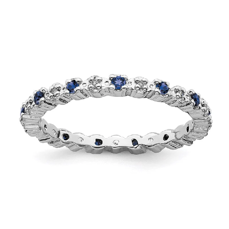 eco-friendly engagement ring for women-Sterling Silver Stackable Expressions Cr. Sapphire & Diamond Ring | QSK540