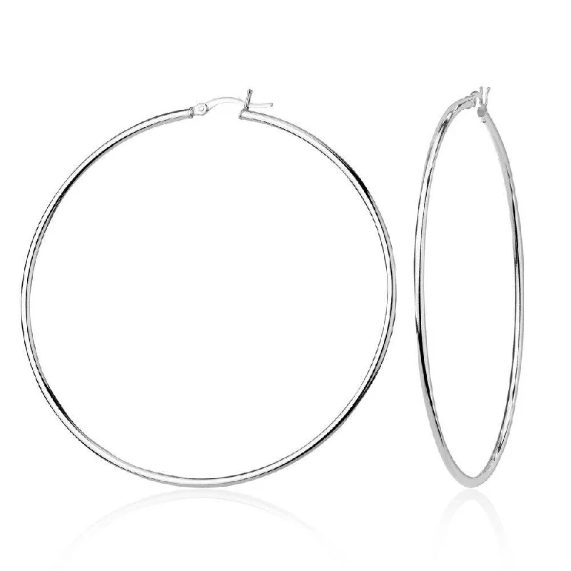 blue topaz ladies earrings-Sterling Silver High-Polished Hoop Earrings, 2 x 50 mm