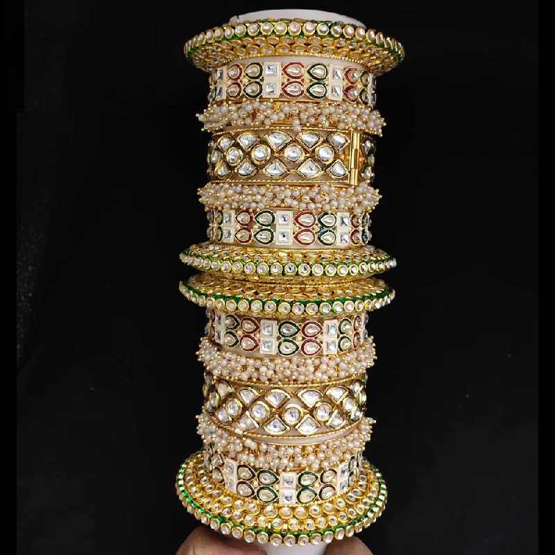 ruby ladies bracelet-Lucentarts Jewellery Gold Plated Kundan And Pearl Bangles Set