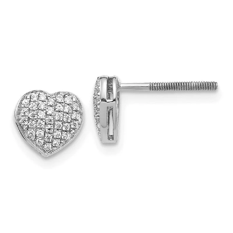 everyday wear ladies earrings-14k White Gold Diamond Heart Screw Back Post Earrings