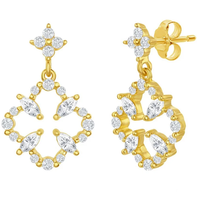 engraved zodiac ladies earrings-Classic Women's Earrings - Gold Plated White CZ Flower Post Back Closure | D-7822-GP