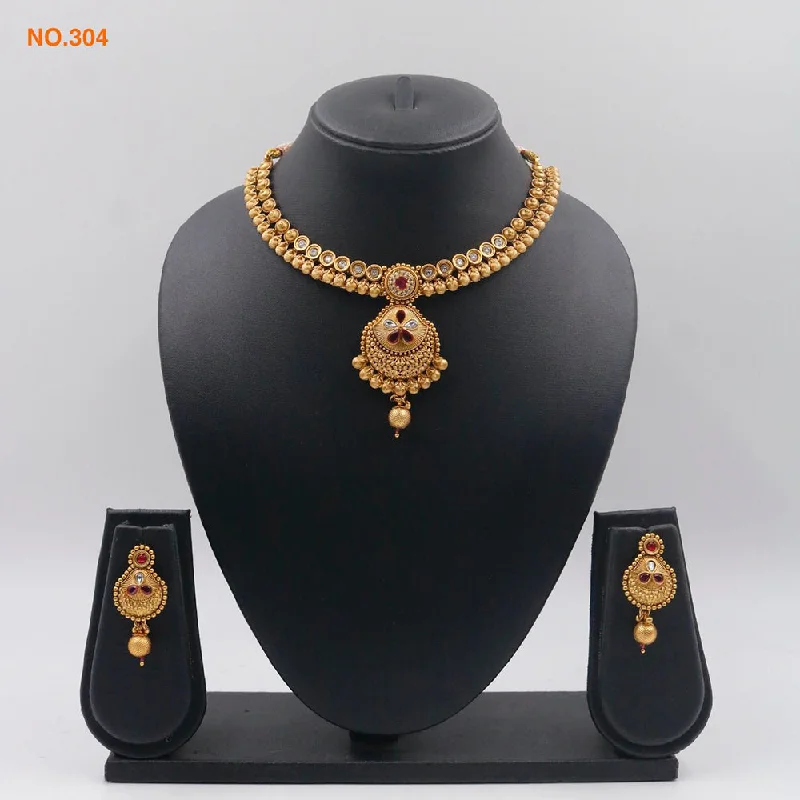 adjustable slider ladies necklace-The Jangid Arts Gold Plated Pota Stone Necklace Set