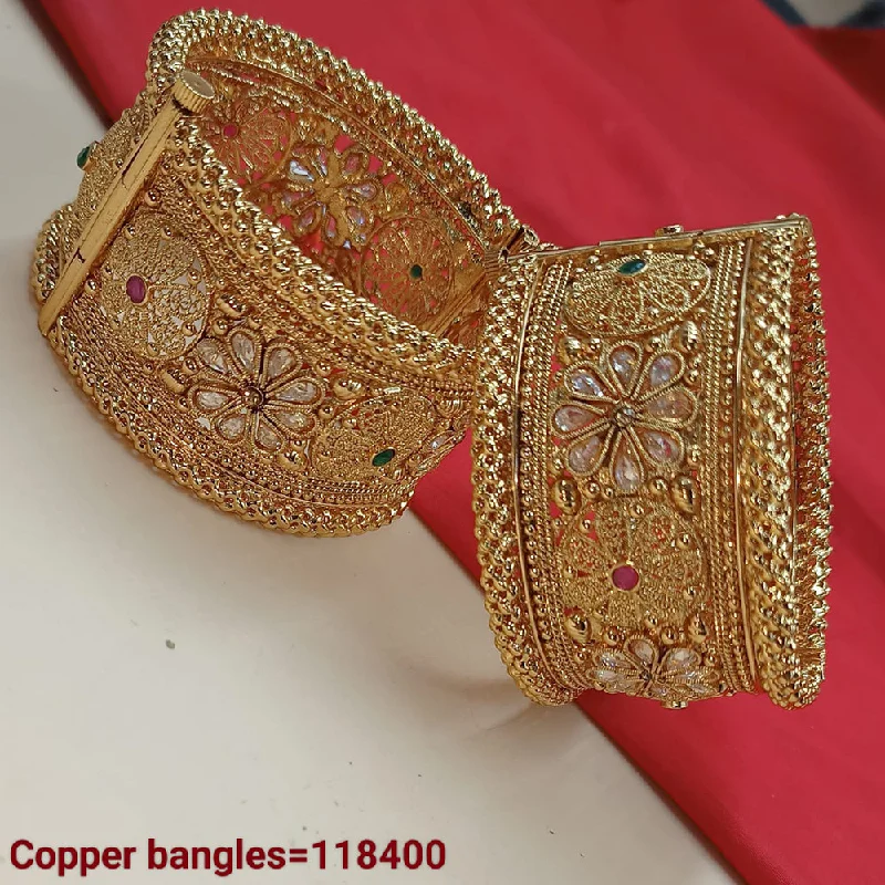 opal teardrop ladies bracelet-Padmawati Bangles Gold Plated Pota Stone Bangles Set