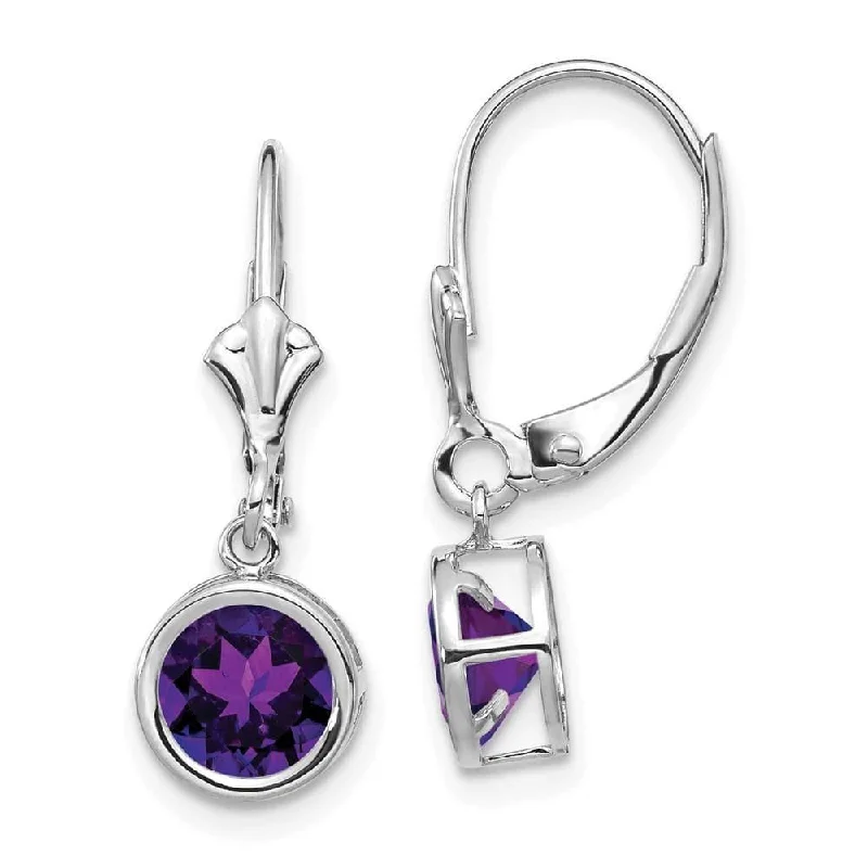 handcrafted gemstone ladies earrings-14k White Gold 6mm Amethyst Leverback Earrings