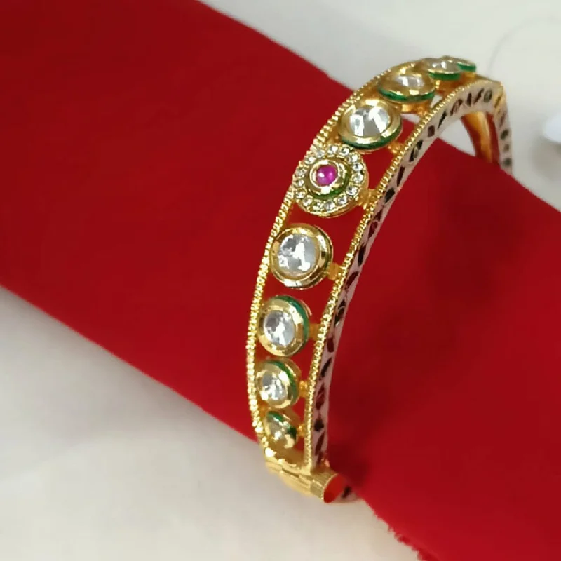 luxury fashion ladies bracelet-Padmawati Bangles Gold Plated Kundan Openable Kada