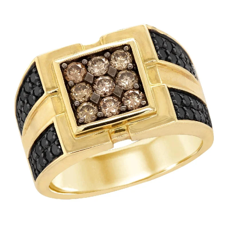 custom name ladies ring-MEN'S MODERN YELLOW GOLD FASHION RING WITH BLACK AND BROWN DIAMONDS, 1.53 CT TW