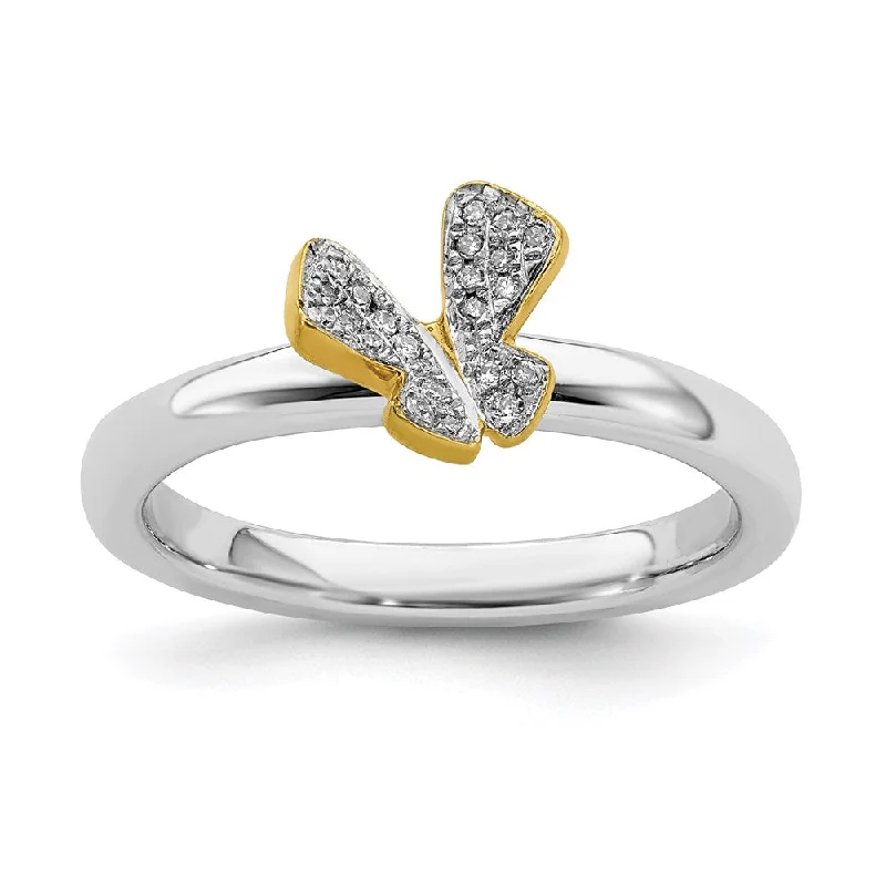 fine jewelry engagement ring for women-Sterling Silver Stackable Expressions Gold-plate Butterfly Diamond Ring | QSK1063