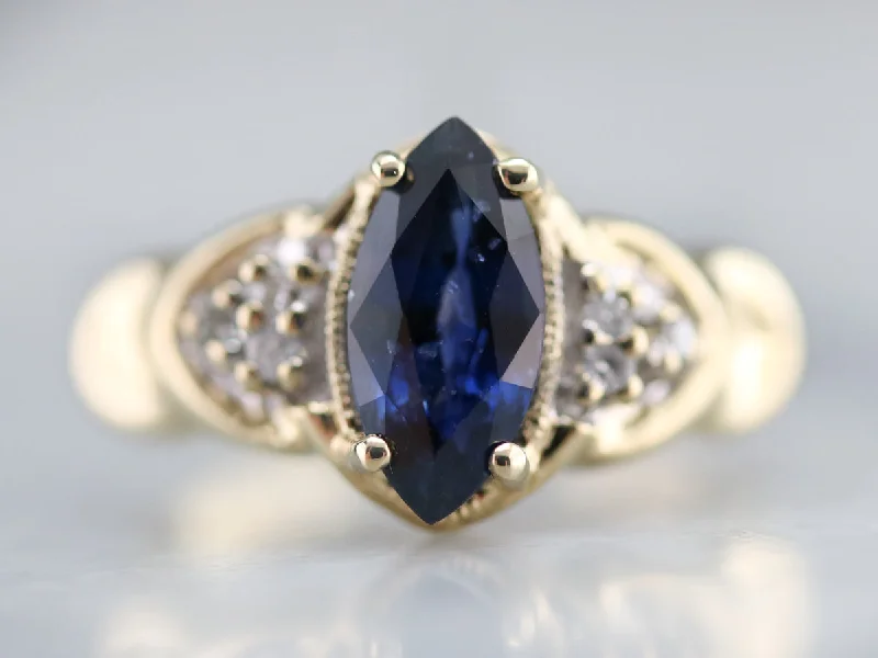 handcrafted gemstone engagement ring for women-Marquise Sapphire and Diamond Ring