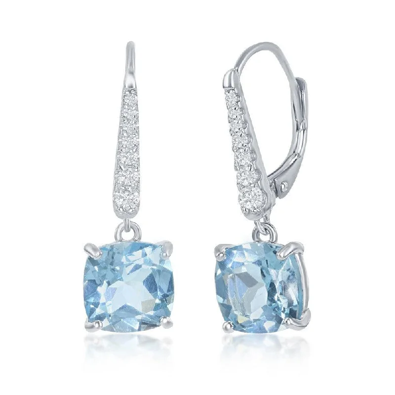 custom engraved ladies earrings-Sterling Silver Four Prong Blue Topaz Earrings