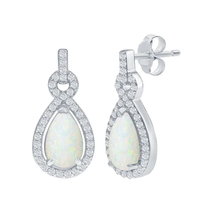 gold-plated ladies earrings-Opalata Women's Earrings - Sterling Silver Opal Pearshaped with CZ Border | D-8172