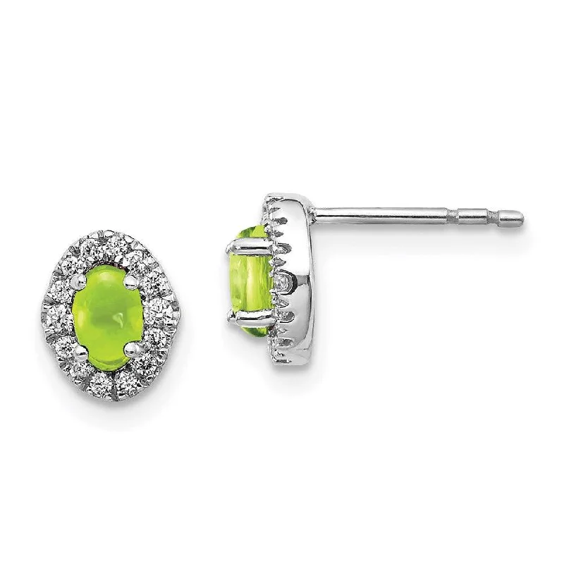 antique filigree ladies earrings-14k White Gold Diamond & Cabochon Peridot Earrings