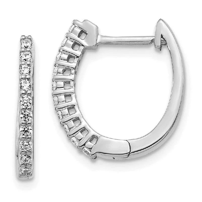 heirloom-style ladies earrings-14k White Gold Diamond Hinged Hoop Earrings