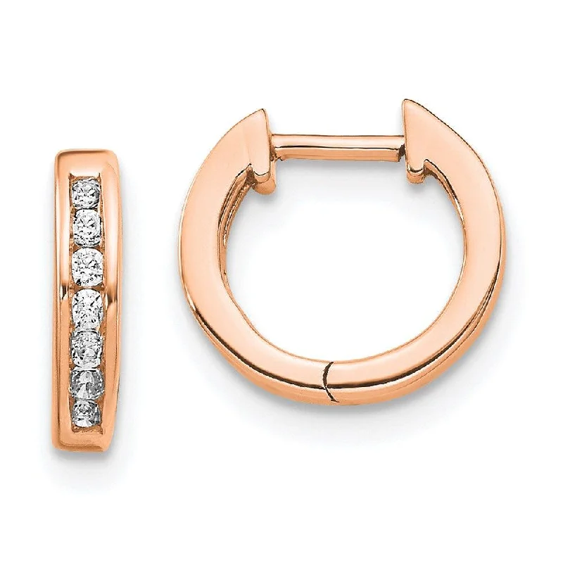 silver ladies earrings-14k Rose Gold Polished Diamond Post Hoop Earrings