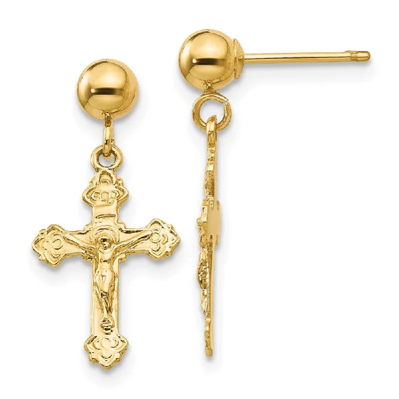 unique handmade ladies earrings-14k Polished Crucifix Post Earrings