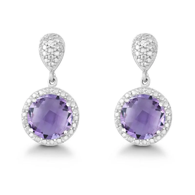 emerald ladies earrings-Sterling Silver Purple 9mm Amethyst Earrings