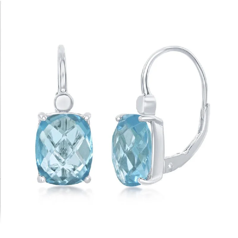 crescent moon ladies earrings-Sterling Silver Blue Four Prong Checkered Earrings