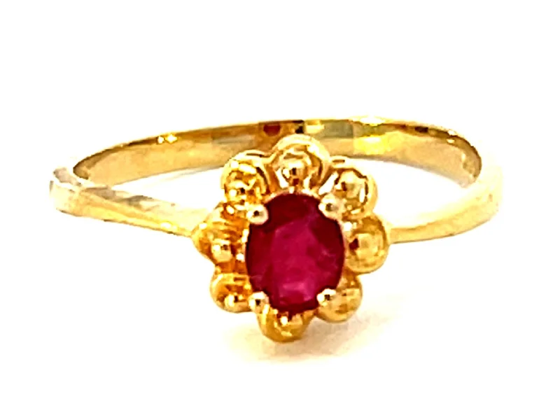 stacking bridal ladies ring-Red Ruby Flower Ring in 14k Yellow Gold