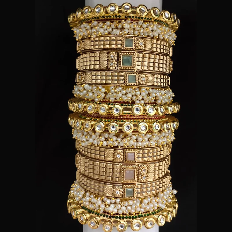 diamond ladies bracelet-Lucentarts Jewellery Gold Plated Kundan And Pearl Bangles Set