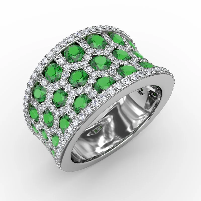 oval engagement ring for women-Motif Emerald and Diamond Ring R1558E