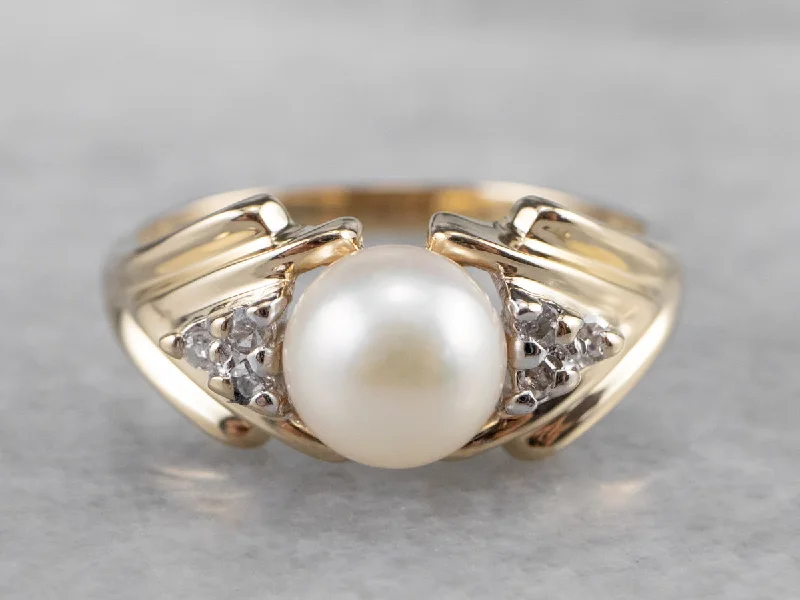 vintage engagement ring for women-Vintage Pearl and Diamond Ring