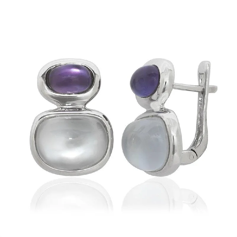 asymmetrical ladies earrings-Sterling Silver Doublet MOP and Amethyst Earrings