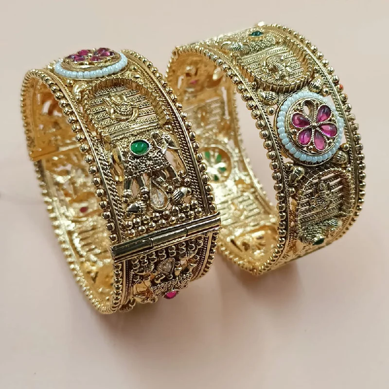 micro-pave ladies bracelet-Padmawati Bangles Gold Plated Pota Stone Openable Bangles Set