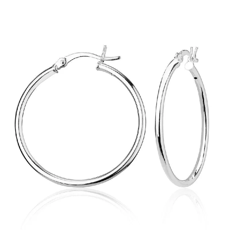 luxury fashion ladies earrings-Sterling Silver High-Polished Hoop Earrings, 2 x 35 mm