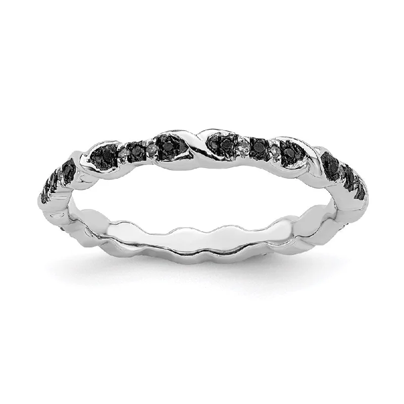 classic prong-set engagement ring for women-Sterling Silver Stackable Expressions Black & White Diamond Ring | QSK1048