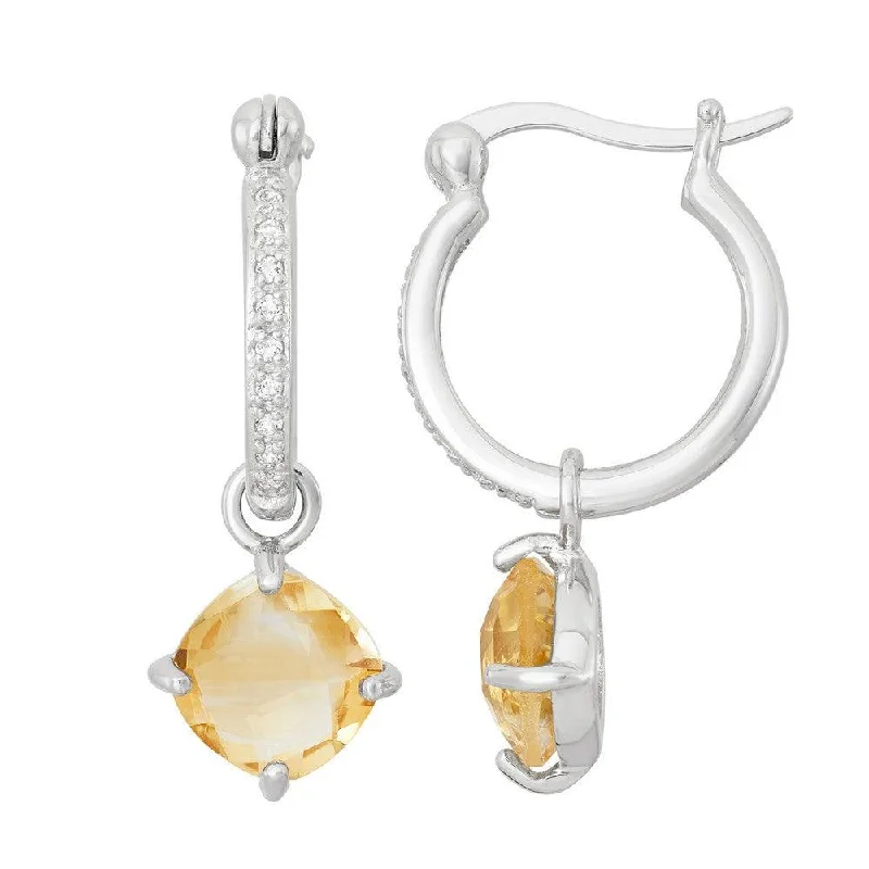 unique shape ladies earrings-Sterling Silver Yellow Hanging Citrine Earrings