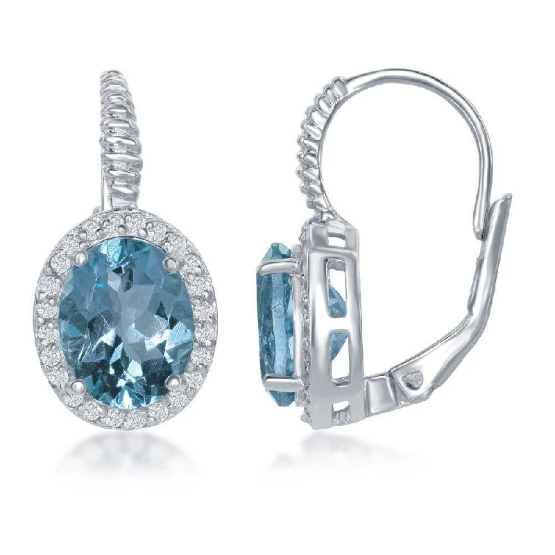 fashion jewelry ladies earrings-Sterling Silver Blue Topaz Oval Earrings