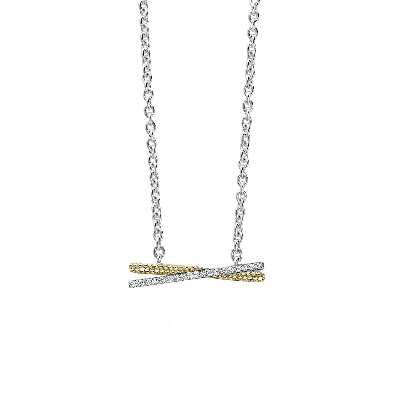 celestial theme ladies necklace-Two Tone X Diamond Necklace