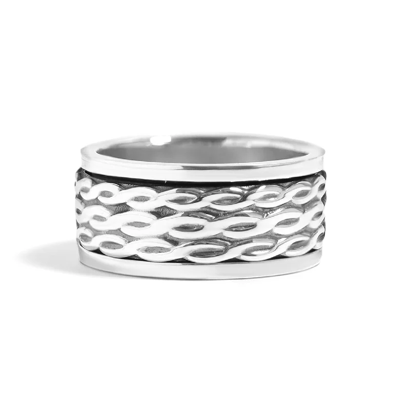 pave setting ladies ring-Sterling Silver Triple Braided Small Rope Chain Spinner Ring / SSR0068