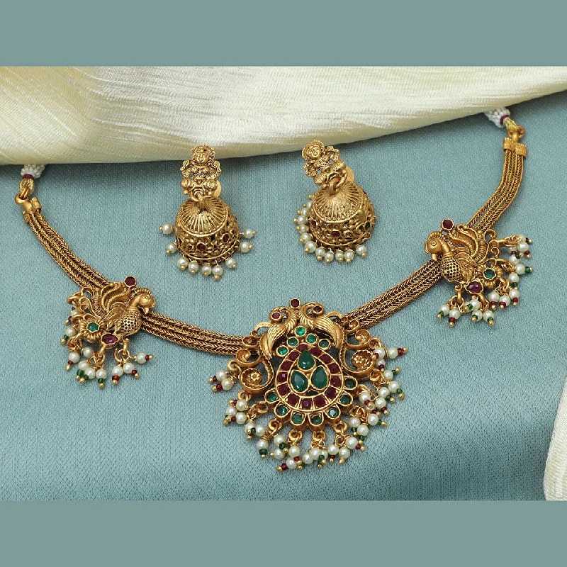 gemstone drop ladies necklace-Diksha Collection Gold Plated Pota Stone Necklace Set