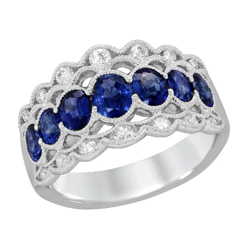 pear and marquise ladies ring-WHITE GOLD STATEMENT RING WITH OVAL SAPPHIRES AND DIAMONDS, .31 CT TW