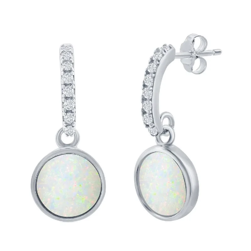 artistic abstract ladies earrings-Opalata Women's Earrings - Sterling Silver Round White Opal with CZ Stone | D-8173