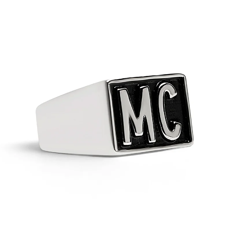 double halo ladies ring-Stainless Steel Motorcycle Club "MC" Insignia Signet Ring / SCR4067