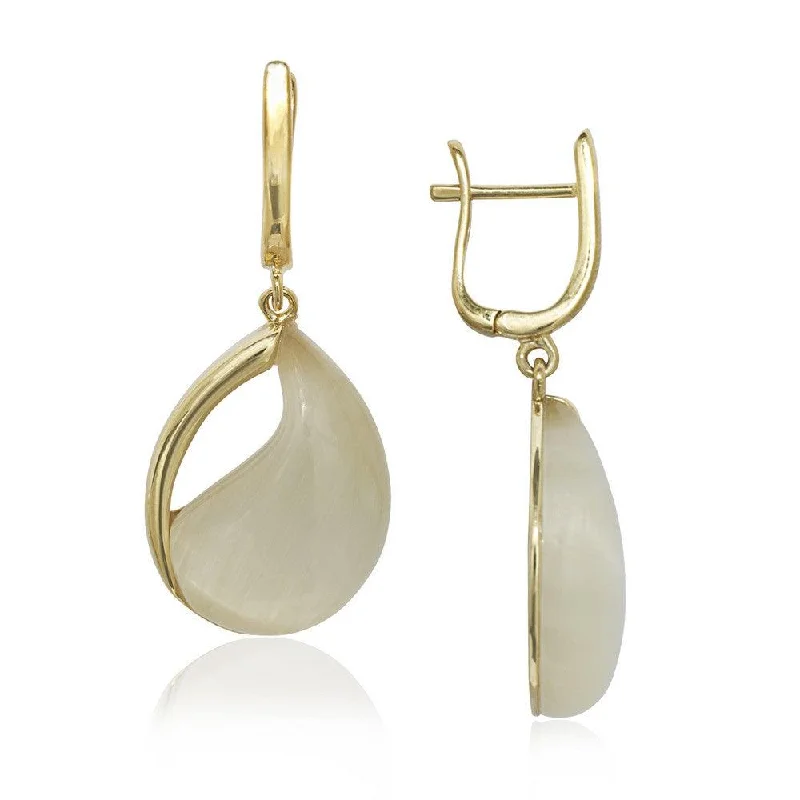 luxury designer ladies earrings-Sterling Silver GP Nude Yellow Cat's Eye Teardrop Earrings