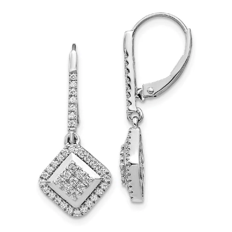 adjustable length ladies earrings-14k White Gold Diamond Cluster Earrings