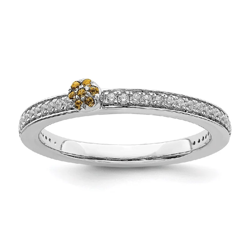 artistic sculptural engagement ring for women-14k White Gold Stackable Expressions Citrine and Diamond Ring | SK2086