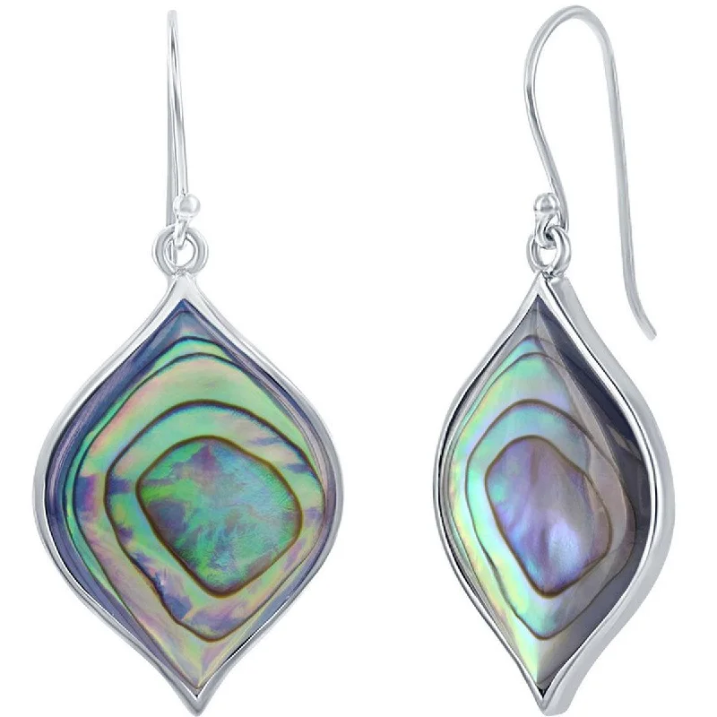 delicate floral ladies earrings-Classic Women's Earrings - Silver Marquise Shape Abalone French Wire Closure | D-7429