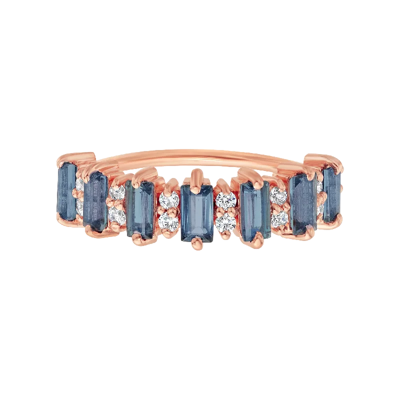 twisted band ladies ring-Rose Gold London Blue Topaz Canary Ring