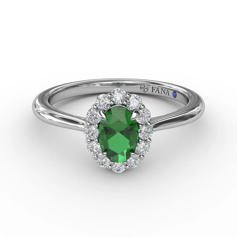 modern geometric engagement ring for women-Blooming Halo Emerald and Diamond Ring R1834E