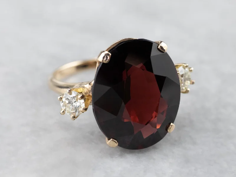 luxury fashion engagement ring for women-Three Stone Garnet and Diamond Ring