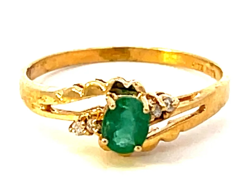 pear and marquise ladies ring-Emerald and Diamond Band Ring in 14k Yellow Gold