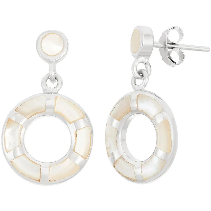 drop ladies earrings-Classic Women's Earrings - White MOP Open Circle Shape French Wire Closure | D-5874