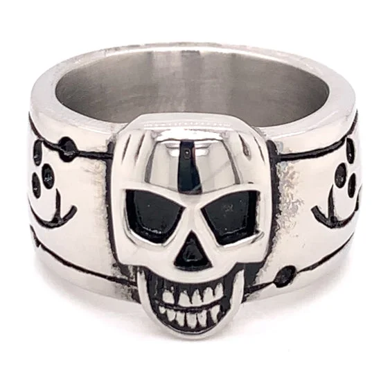 nature-inspired ladies ring-Highly Polished Skull Stainless Steel Ring / KRJ2284