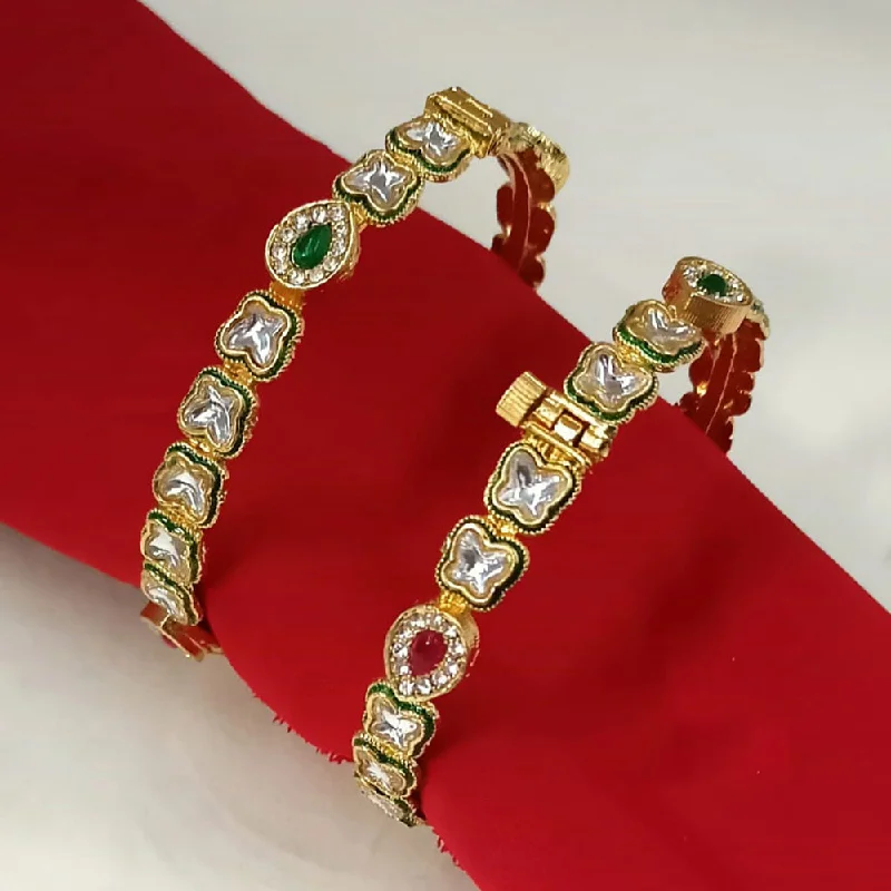 filigree charm ladies bracelet-Padmawati Bangles Gold Plated Kundan Openable Bangles Set