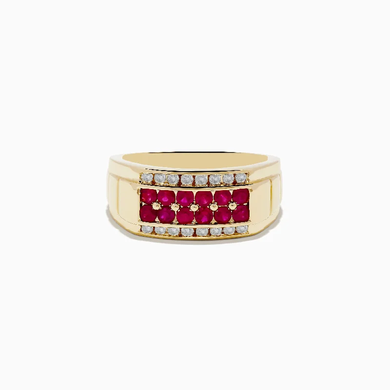 artistic handmade engagement ring for women-Men's Ruby Royale 14K Yellow Gold Ruby and Diamond Ring