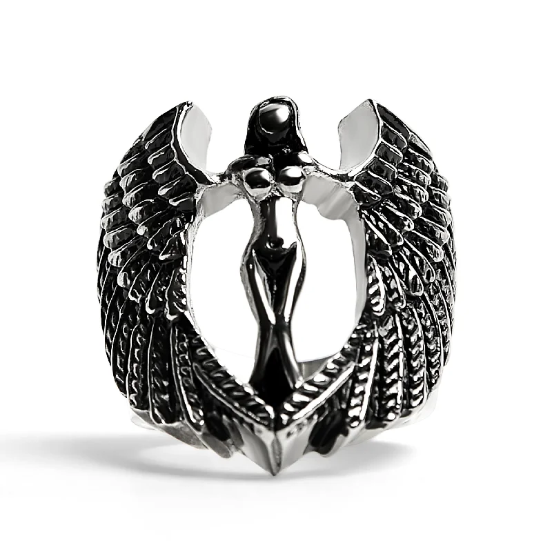 old European cut ladies ring-Stainless Steel Large Nude Angel Ring / SCR4004